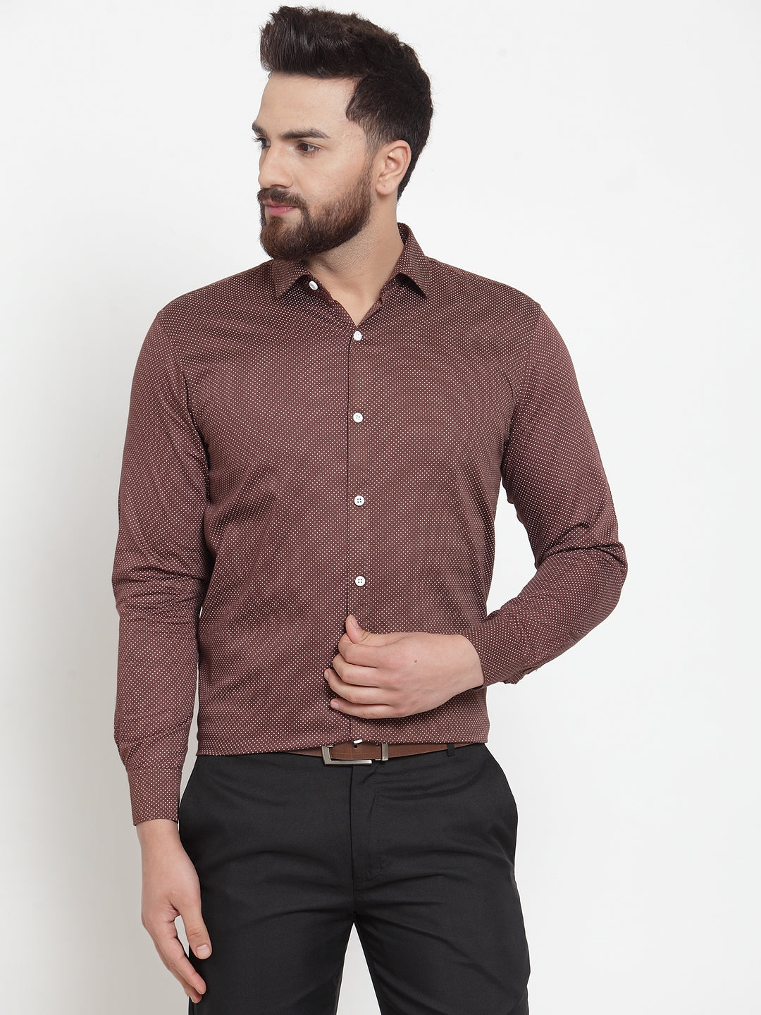 Jainish Brown Men's Cotton Polka Dots Formal Shirts ( SF 736Coffee ) - Distacart