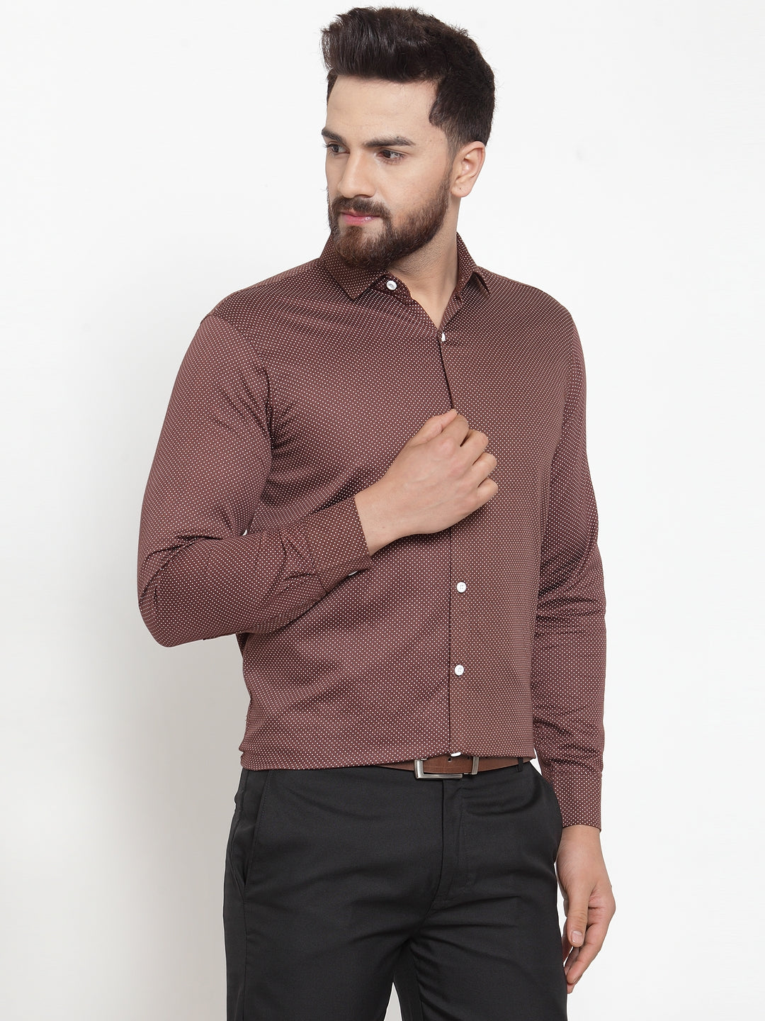 Jainish Brown Men's Cotton Polka Dots Formal Shirts ( SF 736Coffee ) - Distacart