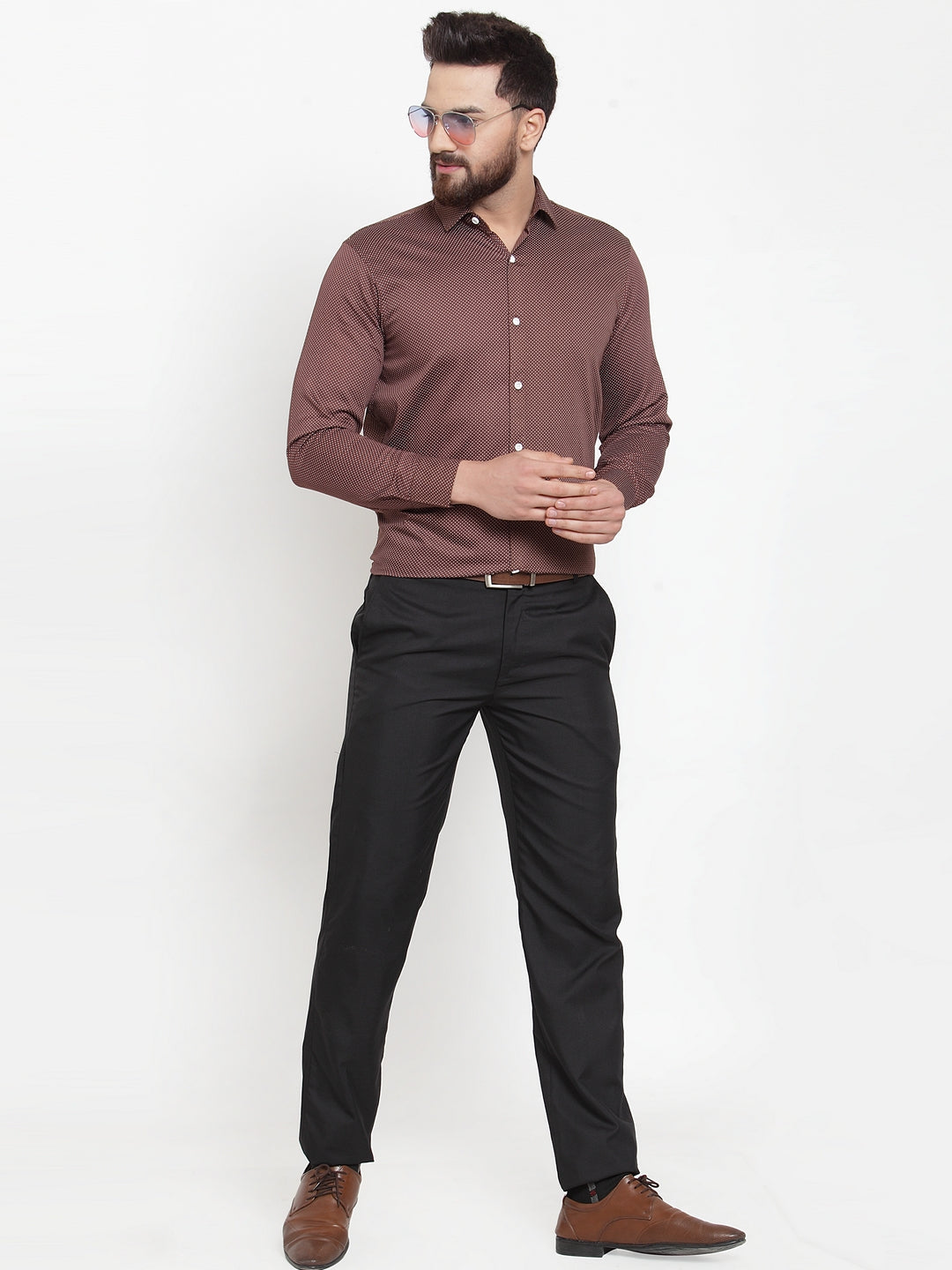 Jainish Brown Men's Cotton Polka Dots Formal Shirts ( SF 736Coffee ) - Distacart