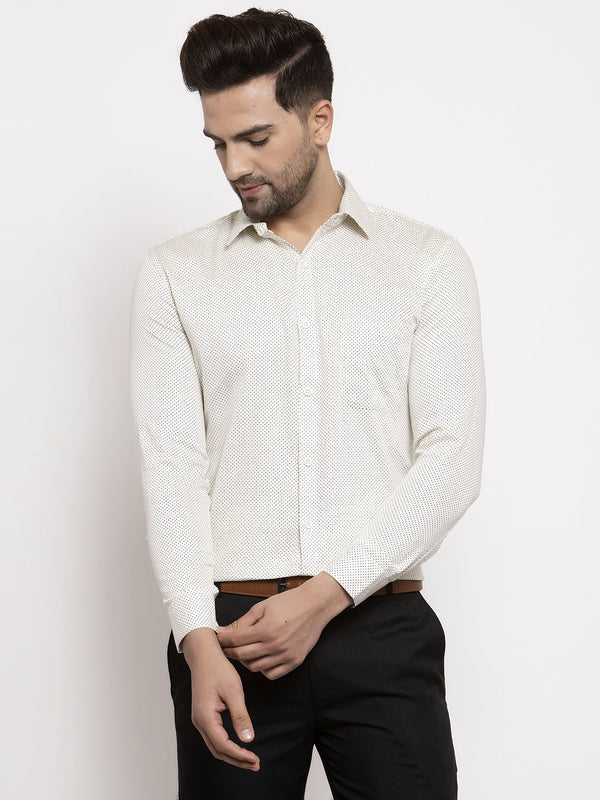 Jainish Cream Men's Cotton Polka Dots Formal Shirts ( SF 736Cream ) - Distacart