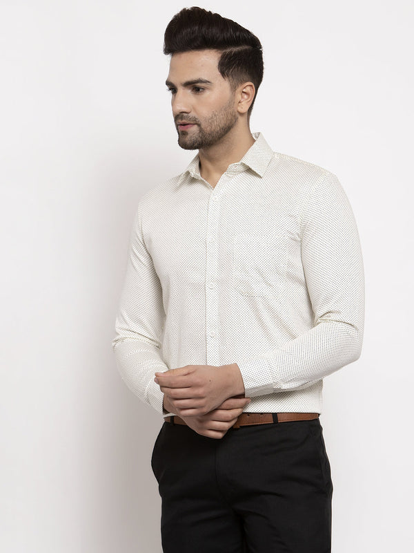 Jainish Cream Men's Cotton Polka Dots Formal Shirts ( SF 736Cream ) - Distacart