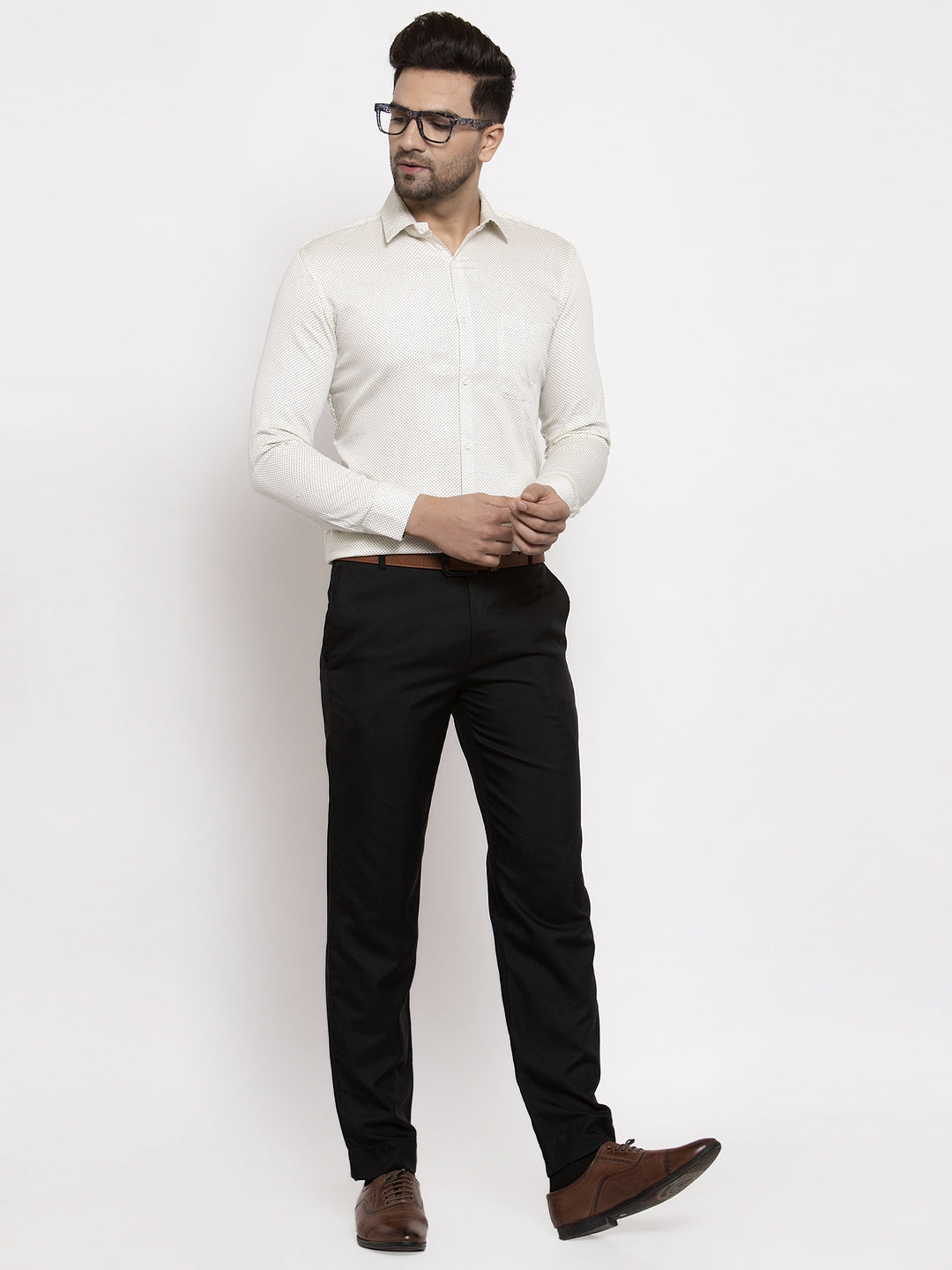 Jainish Cream Men's Cotton Polka Dots Formal Shirts ( SF 736Cream ) - Distacart