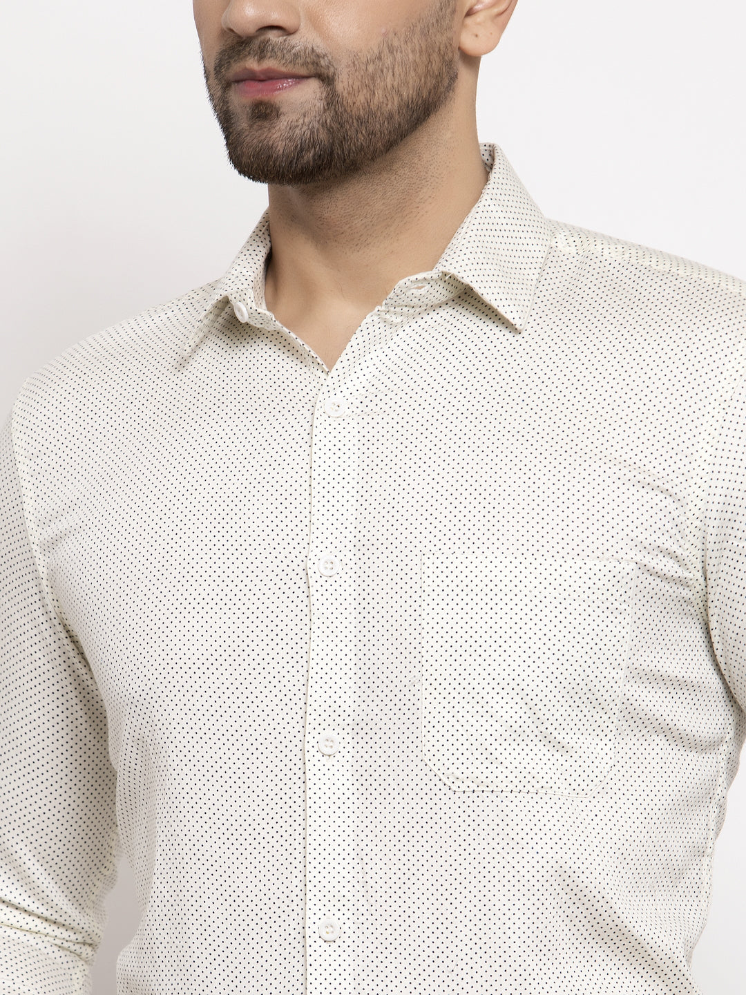 Jainish Cream Men's Cotton Polka Dots Formal Shirts ( SF 736Cream ) - Distacart