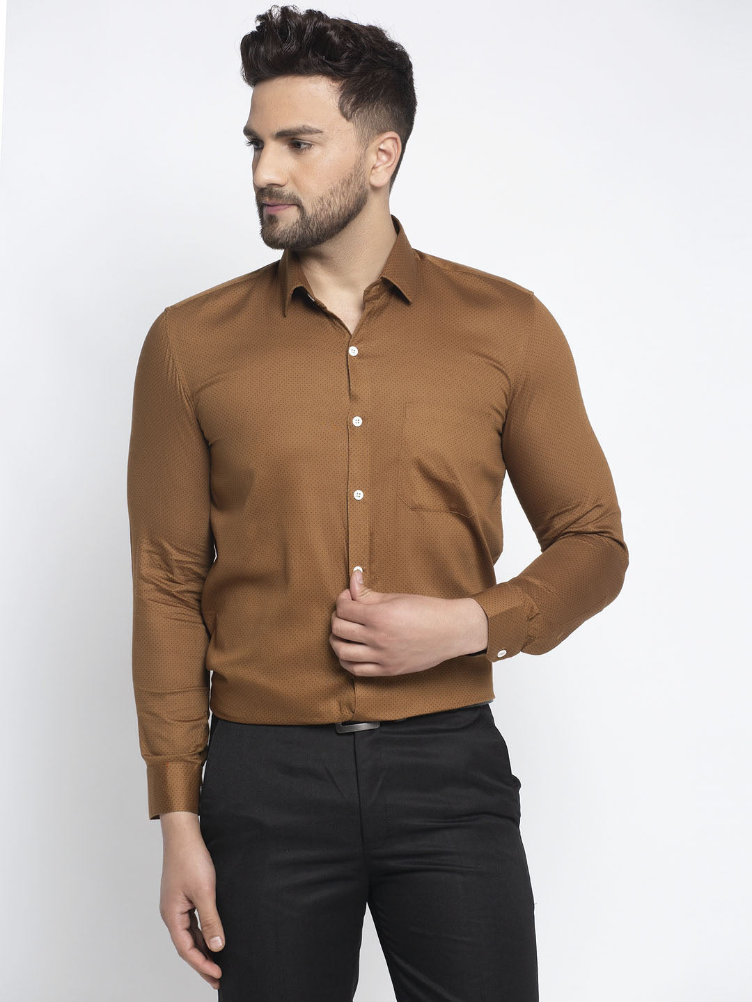 Jainish Brown Men's Cotton Polka Dots Formal Shirts ( SF 736Dark-Brown ) - Distacart