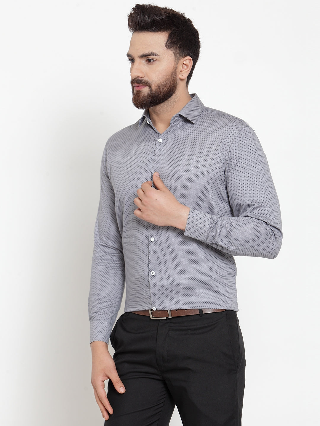 Jainish Grey Men's Cotton Polka Dots Formal Shirts ( SF 736Grey ) - Distacart