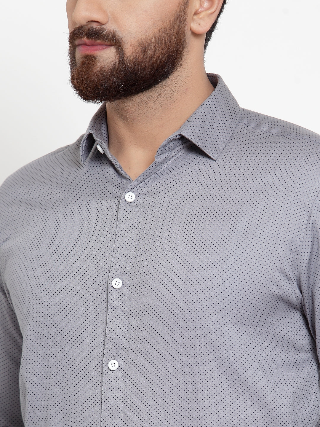 Jainish Grey Men's Cotton Polka Dots Formal Shirts ( SF 736Grey ) - Distacart