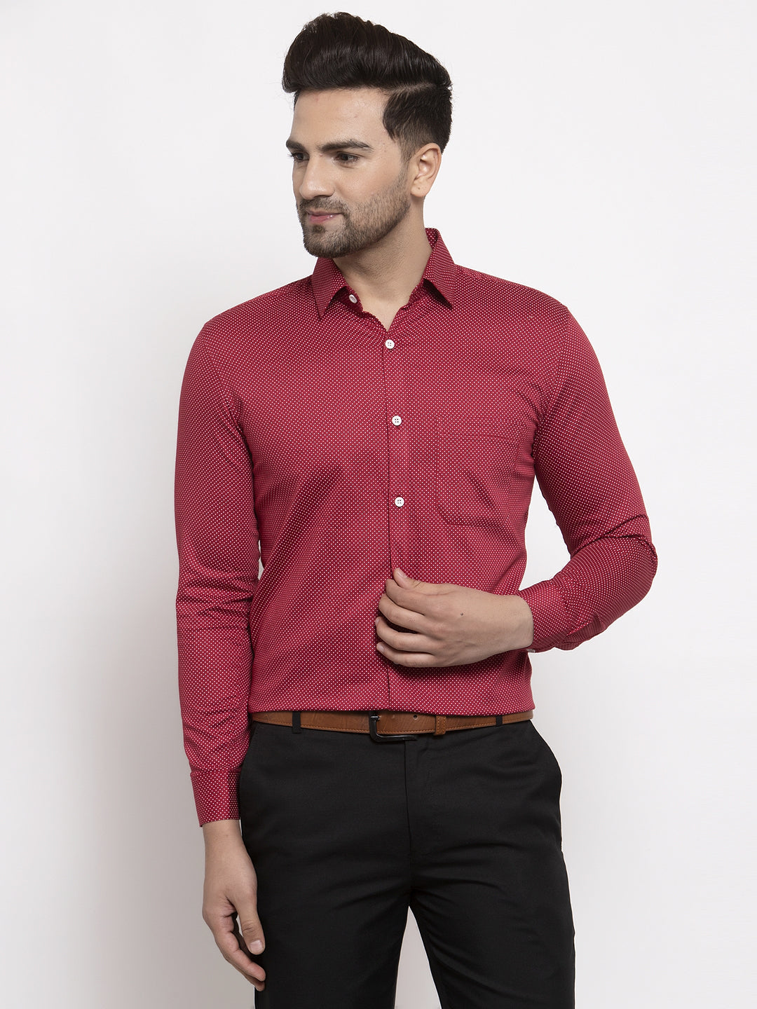 Jainish Maroon Men's Cotton Polka Dots Formal Shirts ( SF 736Maroon ) - Distacart