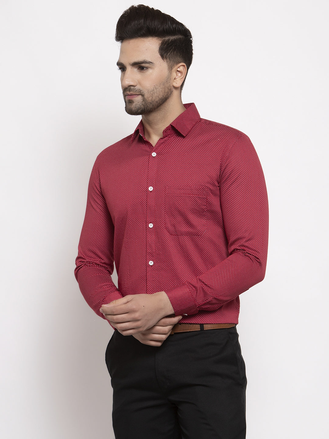 Jainish Maroon Men's Cotton Polka Dots Formal Shirts ( SF 736Maroon ) - Distacart