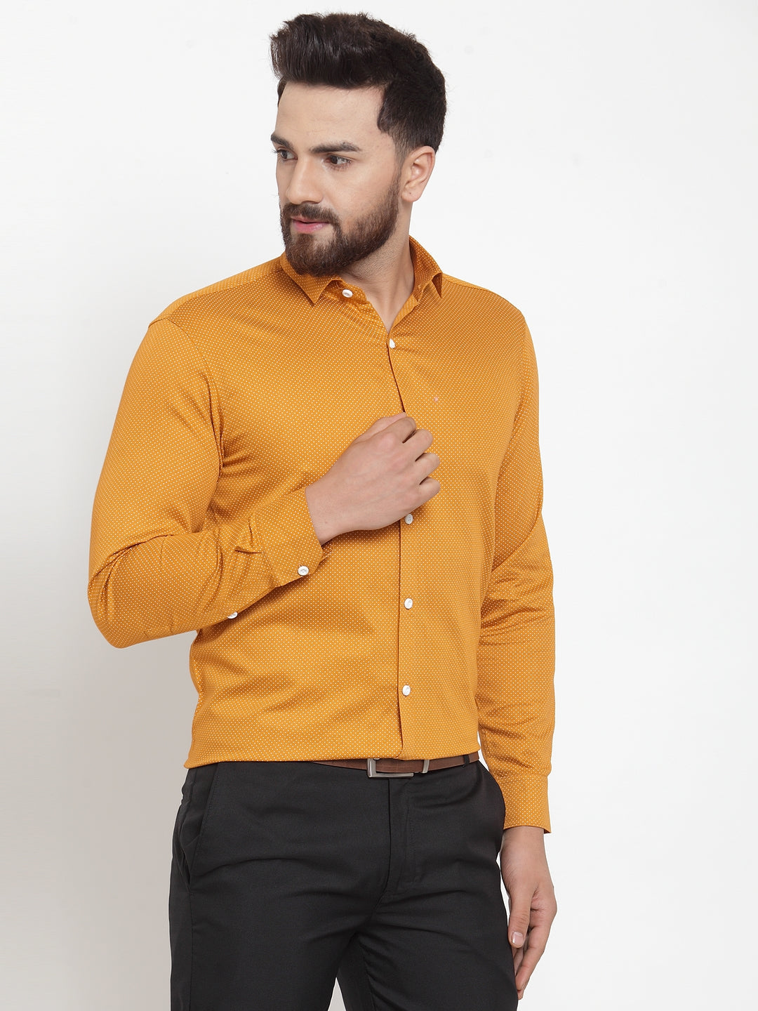 Jainish Yellow Men's Cotton Polka Dots Formal Shirts ( SF 736Mustard ) - Distacart