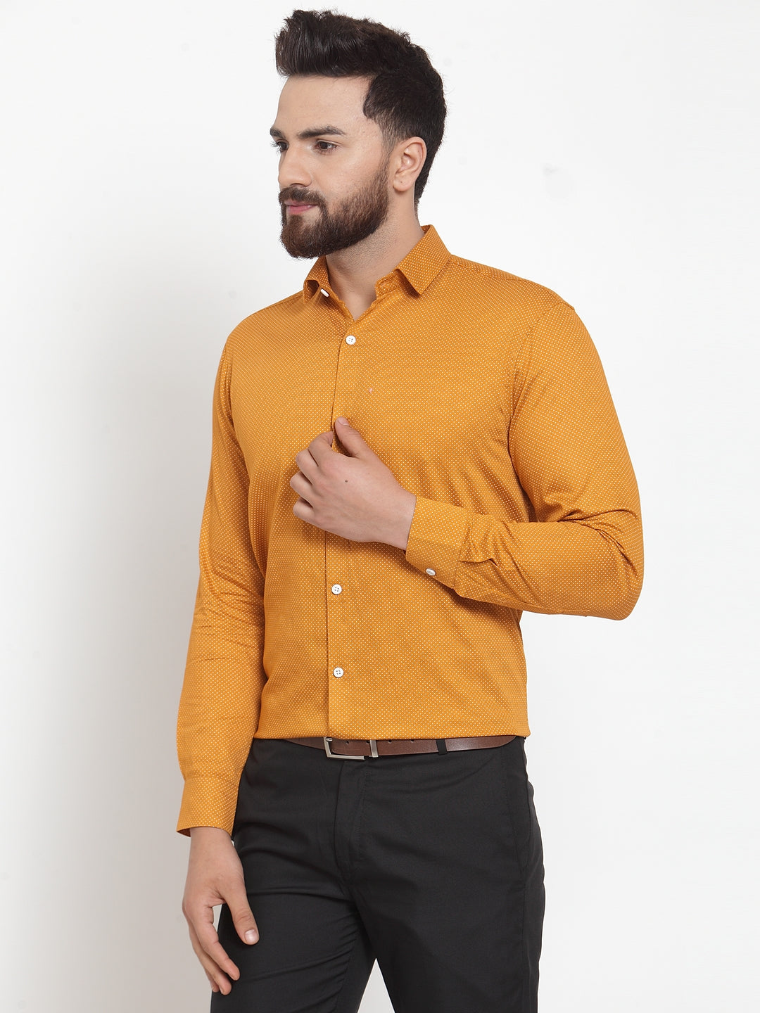 Jainish Yellow Men's Cotton Polka Dots Formal Shirts ( SF 736Mustard ) - Distacart
