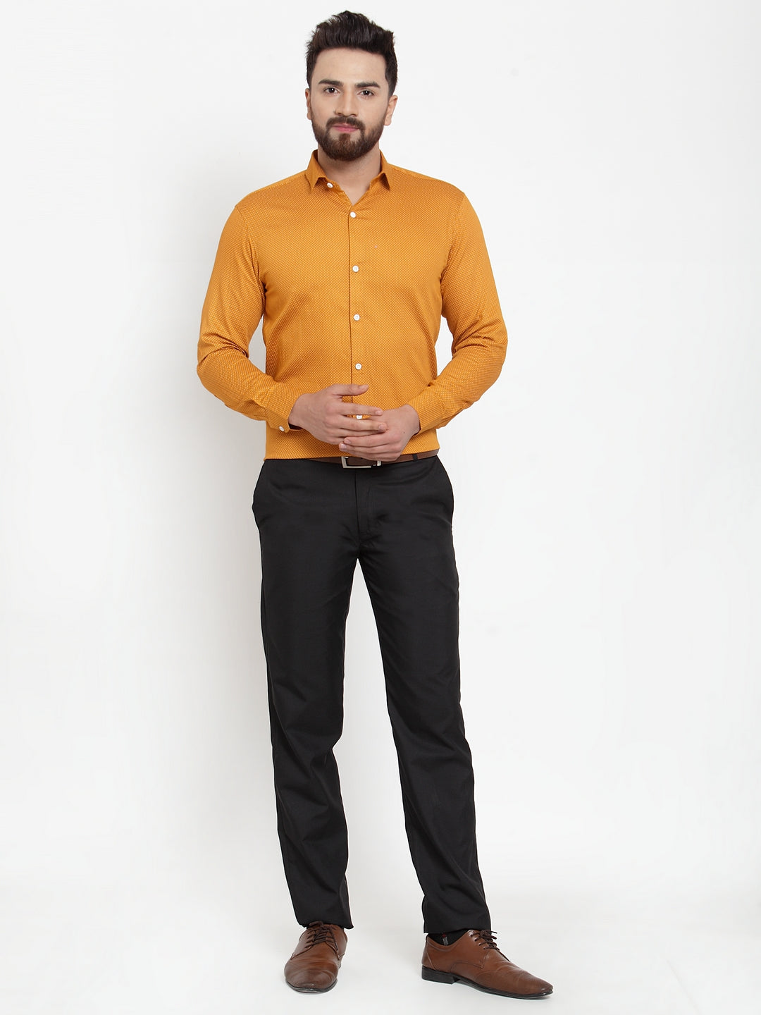 Jainish Yellow Men's Cotton Polka Dots Formal Shirts ( SF 736Mustard ) - Distacart