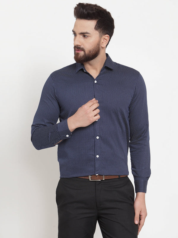 Jainish Navy Men's Cotton Polka Dots Formal Shirts ( SF 736Navy ) - Distacart