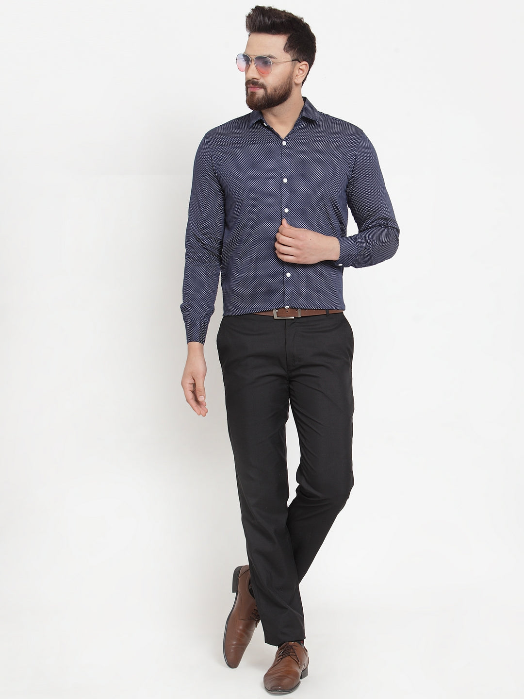 Jainish Navy Men's Cotton Polka Dots Formal Shirts ( SF 736Navy ) - Distacart