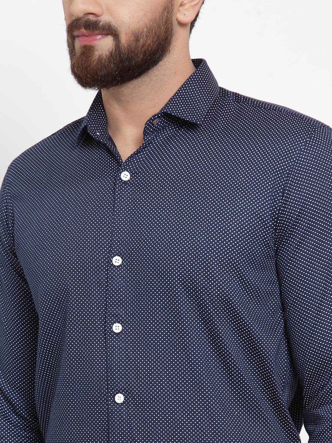 Jainish Navy Men's Cotton Polka Dots Formal Shirts ( SF 736Navy ) - Distacart