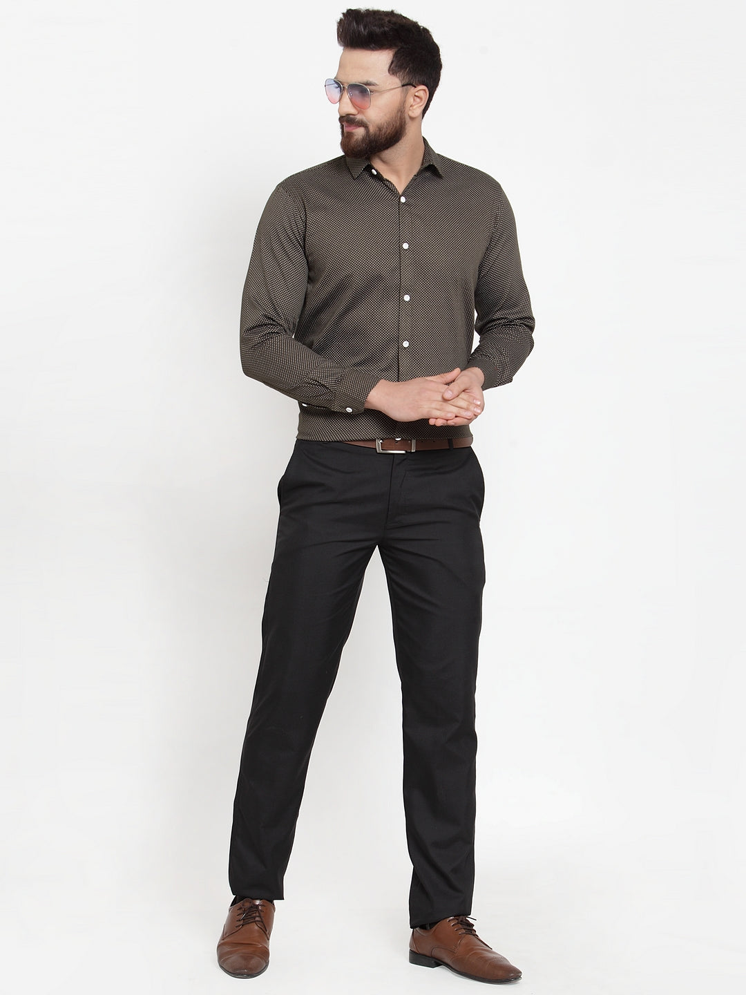 Jainish Olive Men's Cotton Polka Dots Formal Shirts ( SF 736Olive ) - Distacart