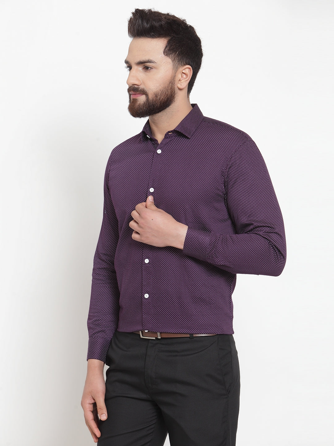 Jainish Purple Men's Cotton Polka Dots Formal Shirts ( SF 736Purple ) - Distacart
