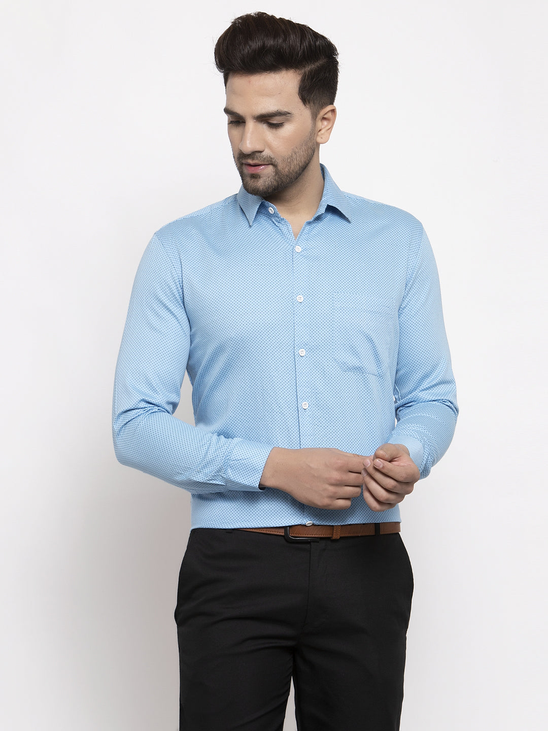 Jainish Blue Men's Cotton Polka Dots Formal Shirts ( SF 736Sky ) - Distacart