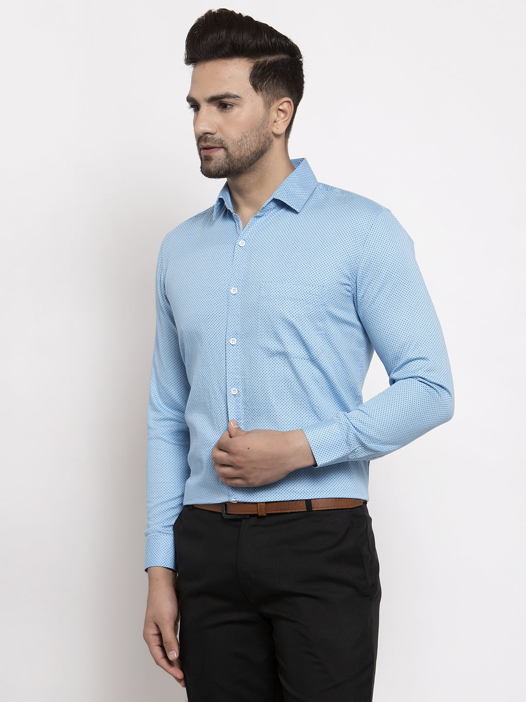 Jainish Blue Men's Cotton Polka Dots Formal Shirts ( SF 736Sky ) - Distacart