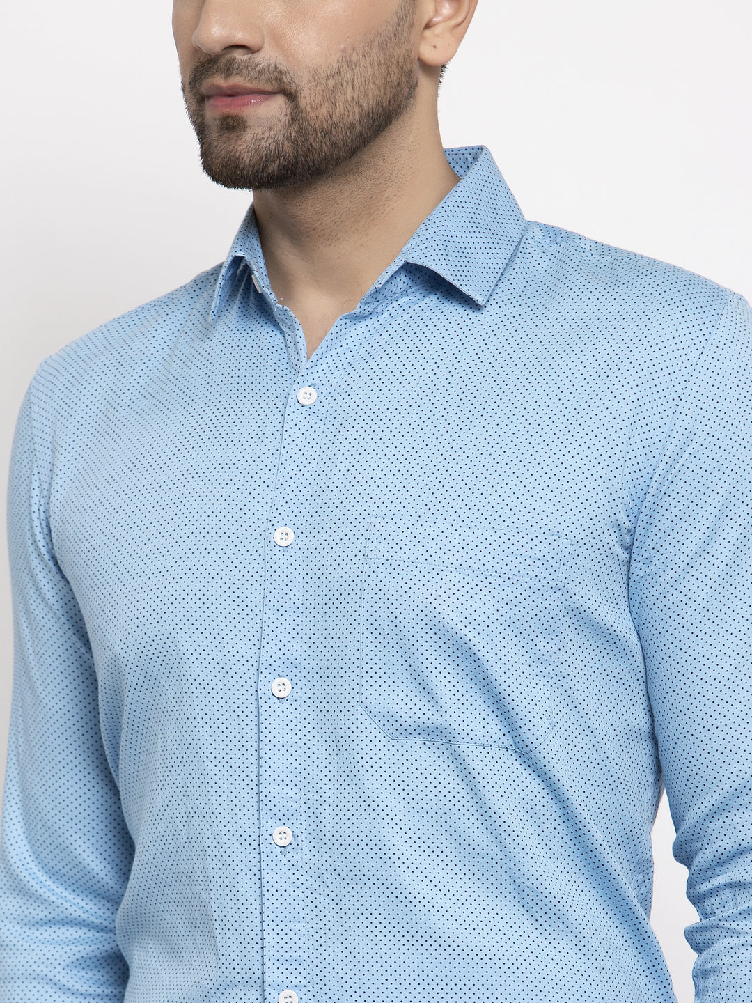 Jainish Blue Men's Cotton Polka Dots Formal Shirts ( SF 736Sky ) - Distacart