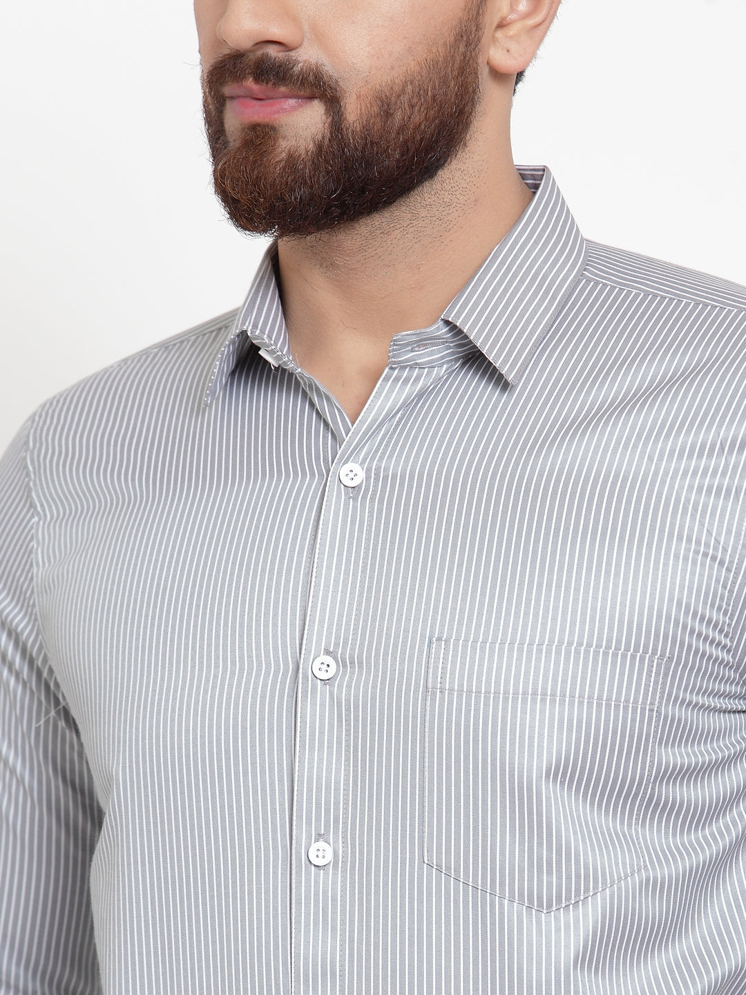 Jainish Grey Men's Cotton Stiped Formal Shirts ( SF 737Grey ) - Distacart