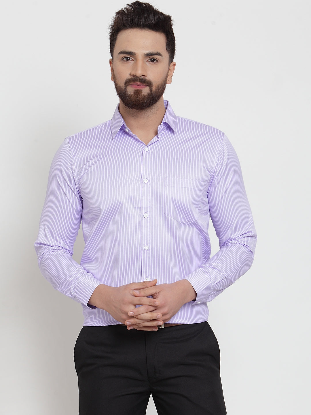 Jainish Purple Men's Cotton Stiped Formal Shirts ( SF 737Light-Purple ) - Distacart
