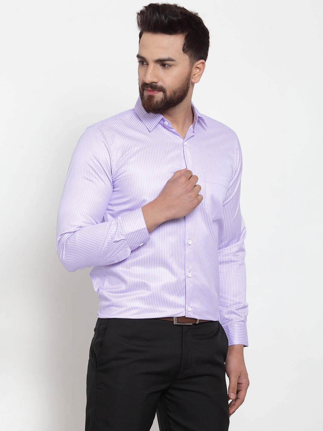 Jainish Purple Men's Cotton Stiped Formal Shirts ( SF 737Light-Purple ) - Distacart