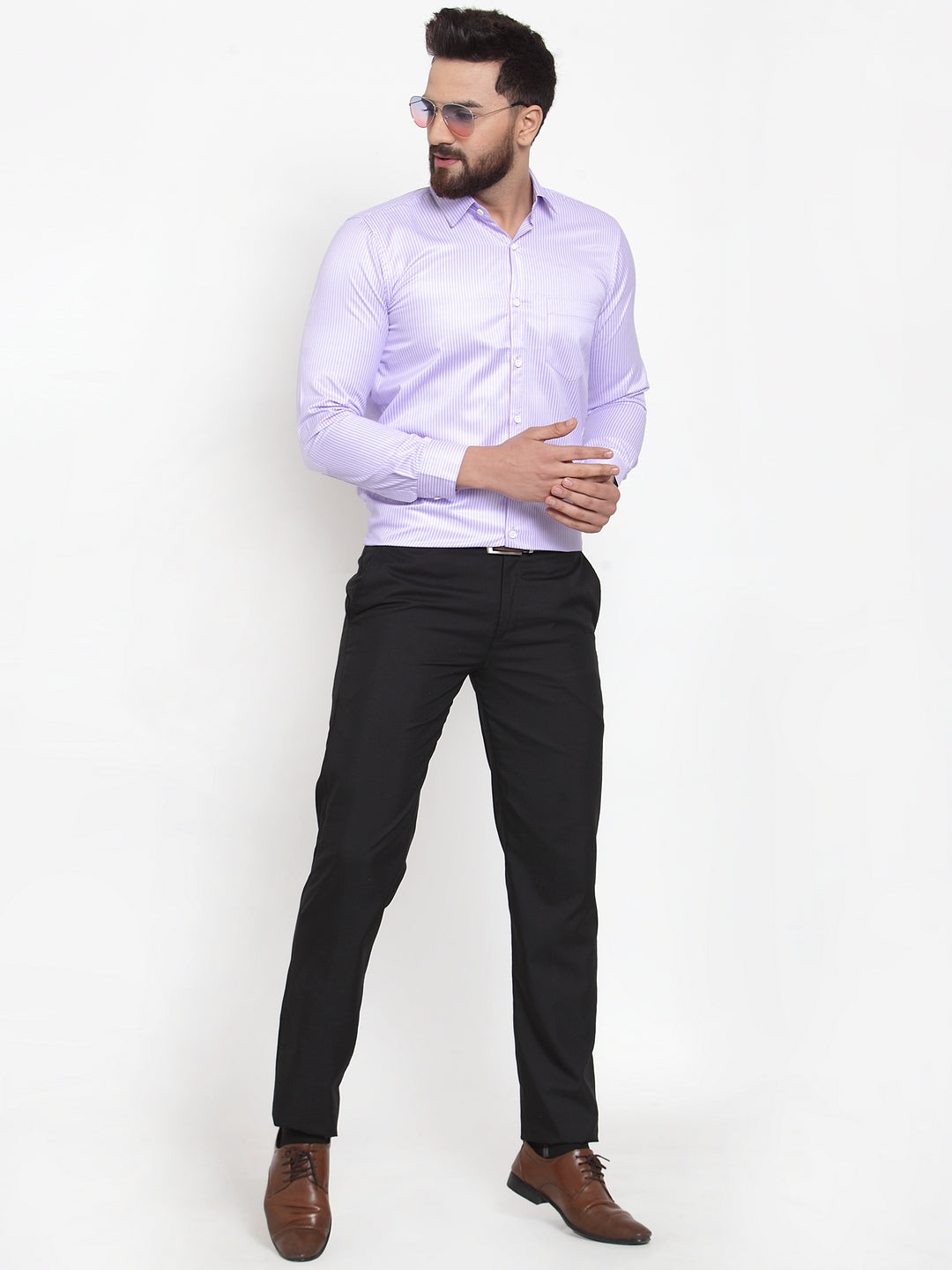 Jainish Purple Men's Cotton Stiped Formal Shirts ( SF 737Light-Purple ) - Distacart