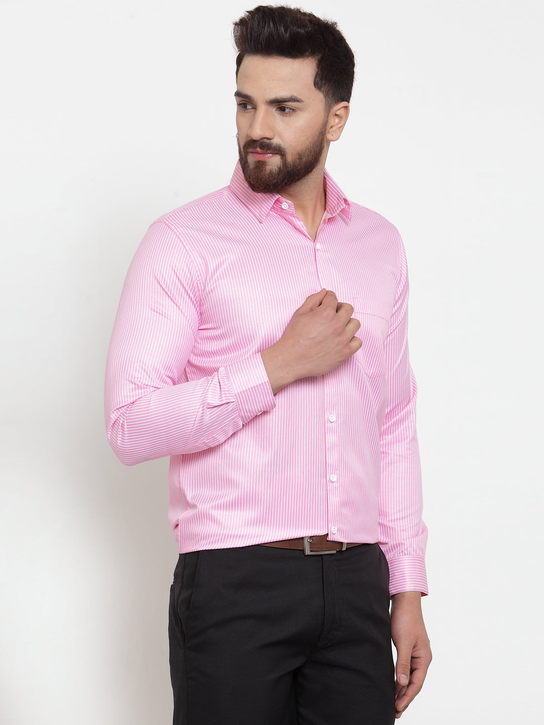 Jainish Pink Men's Cotton Stiped Formal Shirts ( SF 737Pink ) - Distacart