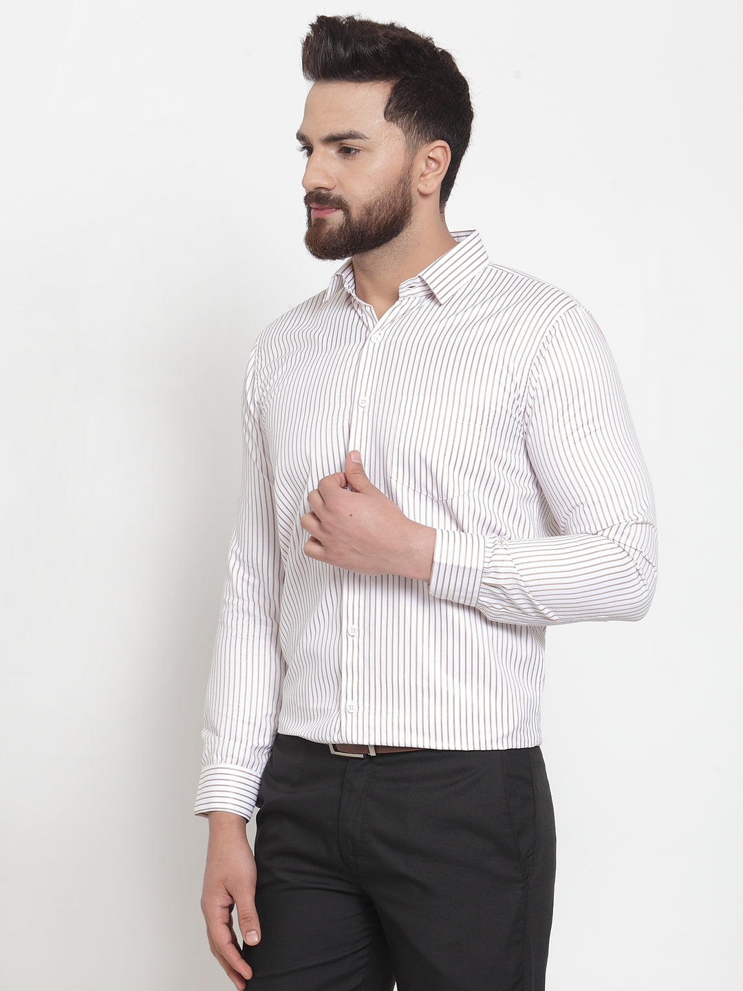 Jainish White Men's Cotton Stiped Formal Shirts ( SF 737White ) - Distacart