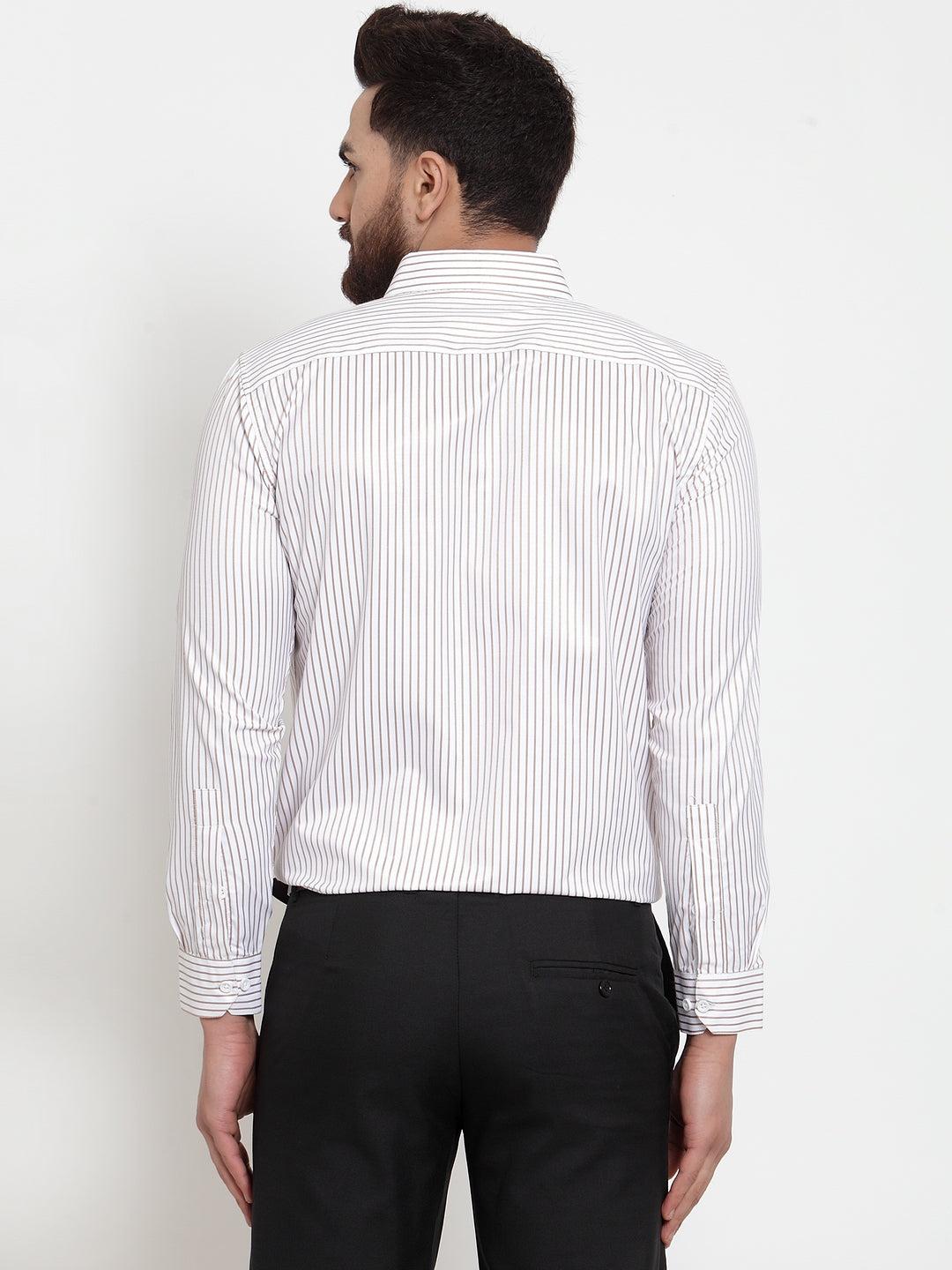 Jainish White Men's Cotton Stiped Formal Shirts ( SF 737White ) - Distacart