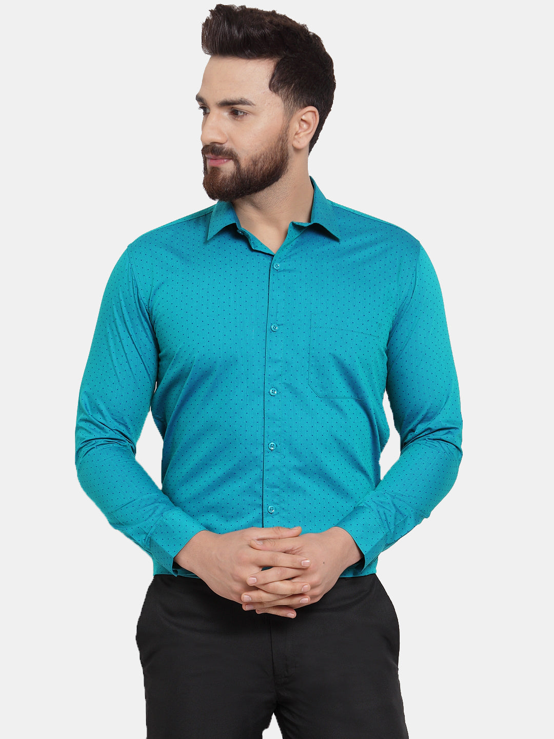 Jainish Green Men's Cotton Polka Dots Formal Shirts ( SF 739Green ) - Distacart
