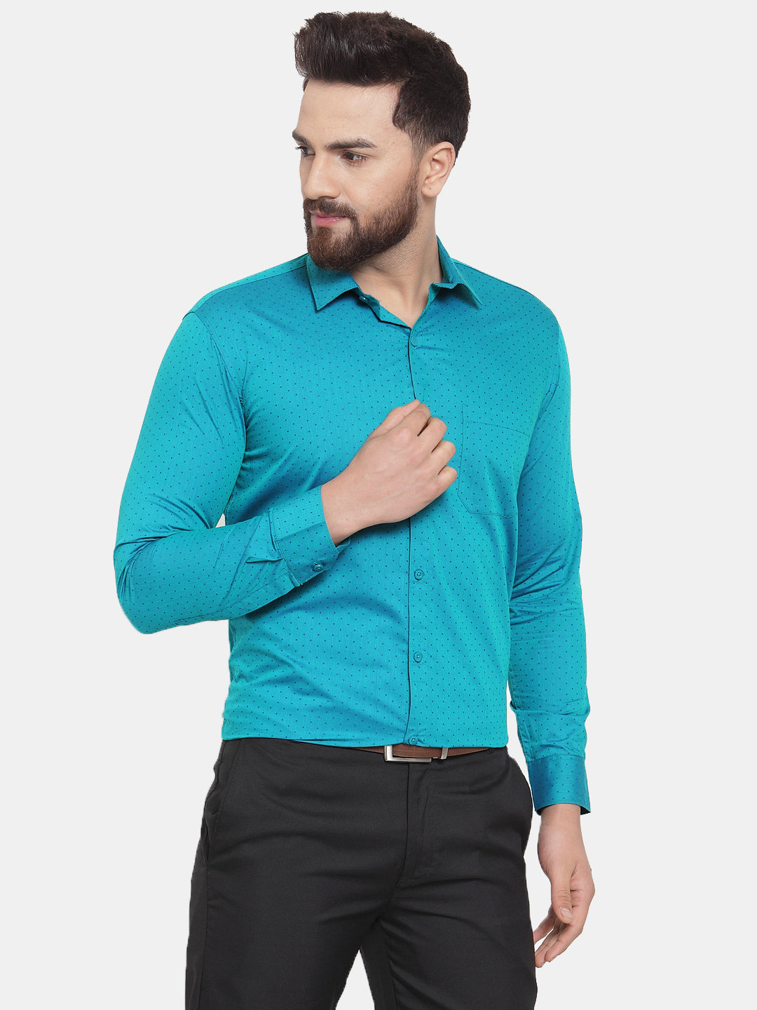 Jainish Green Men's Cotton Polka Dots Formal Shirts ( SF 739Green ) - Distacart