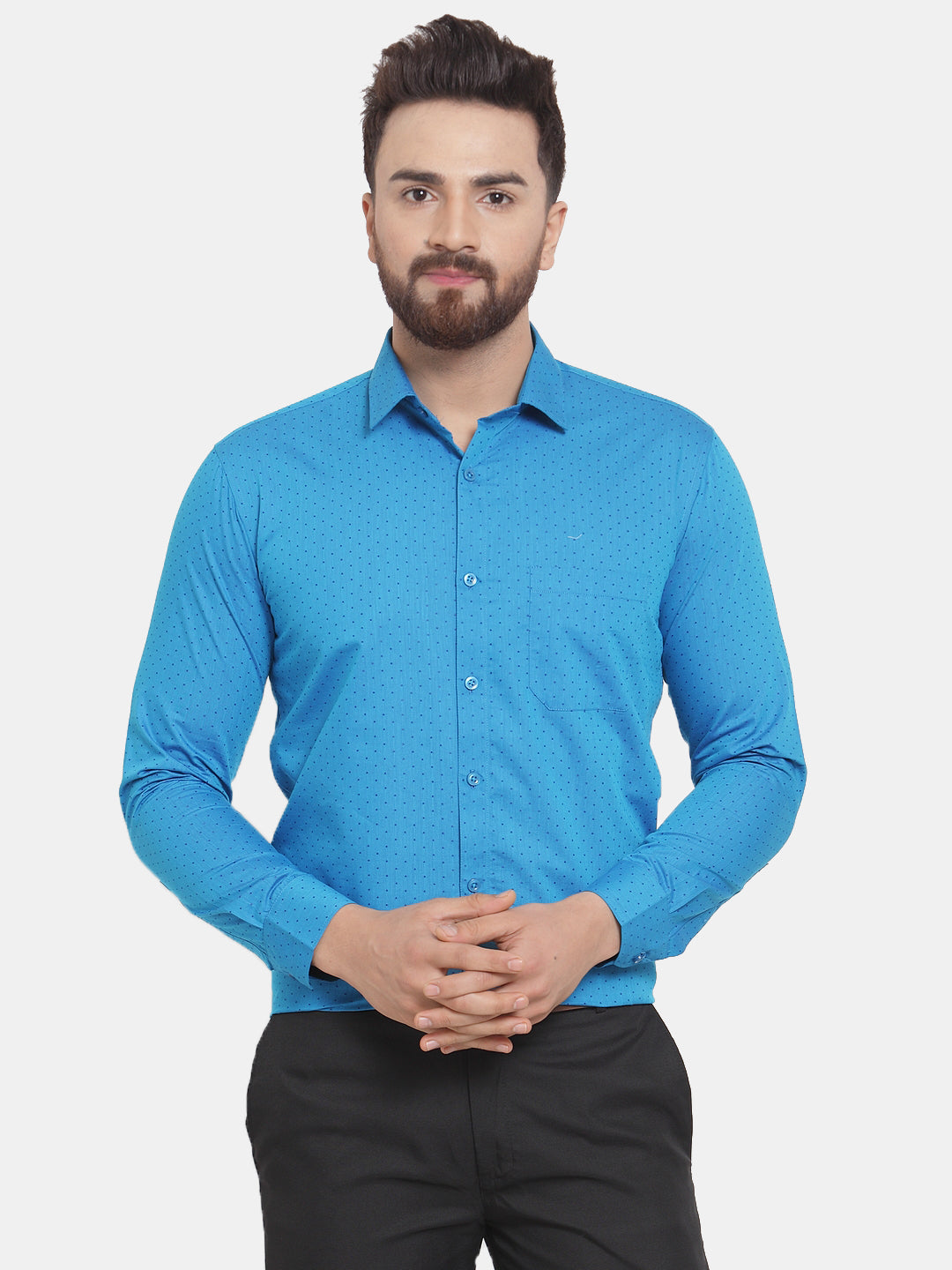 Jainish Blue Men's Cotton Polka Dots Formal Shirts ( SF 739Sky ) - Distacart