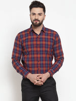 Thumbnail for Jainish Multi Men's Cotton Checked Formal Shirts ( SF 741Blue-Red ) - Distacart