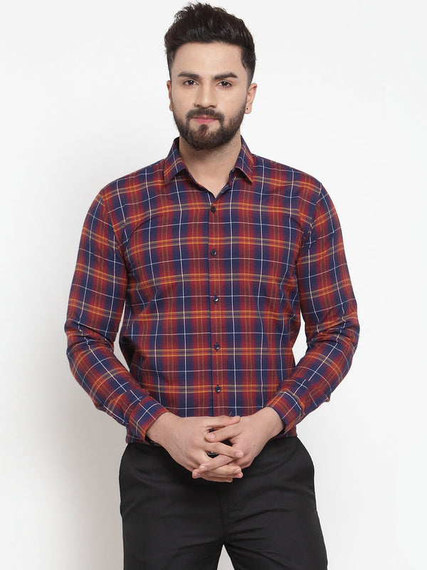 Jainish Multi Men's Cotton Checked Formal Shirts ( SF 741Blue-Red ) - Distacart