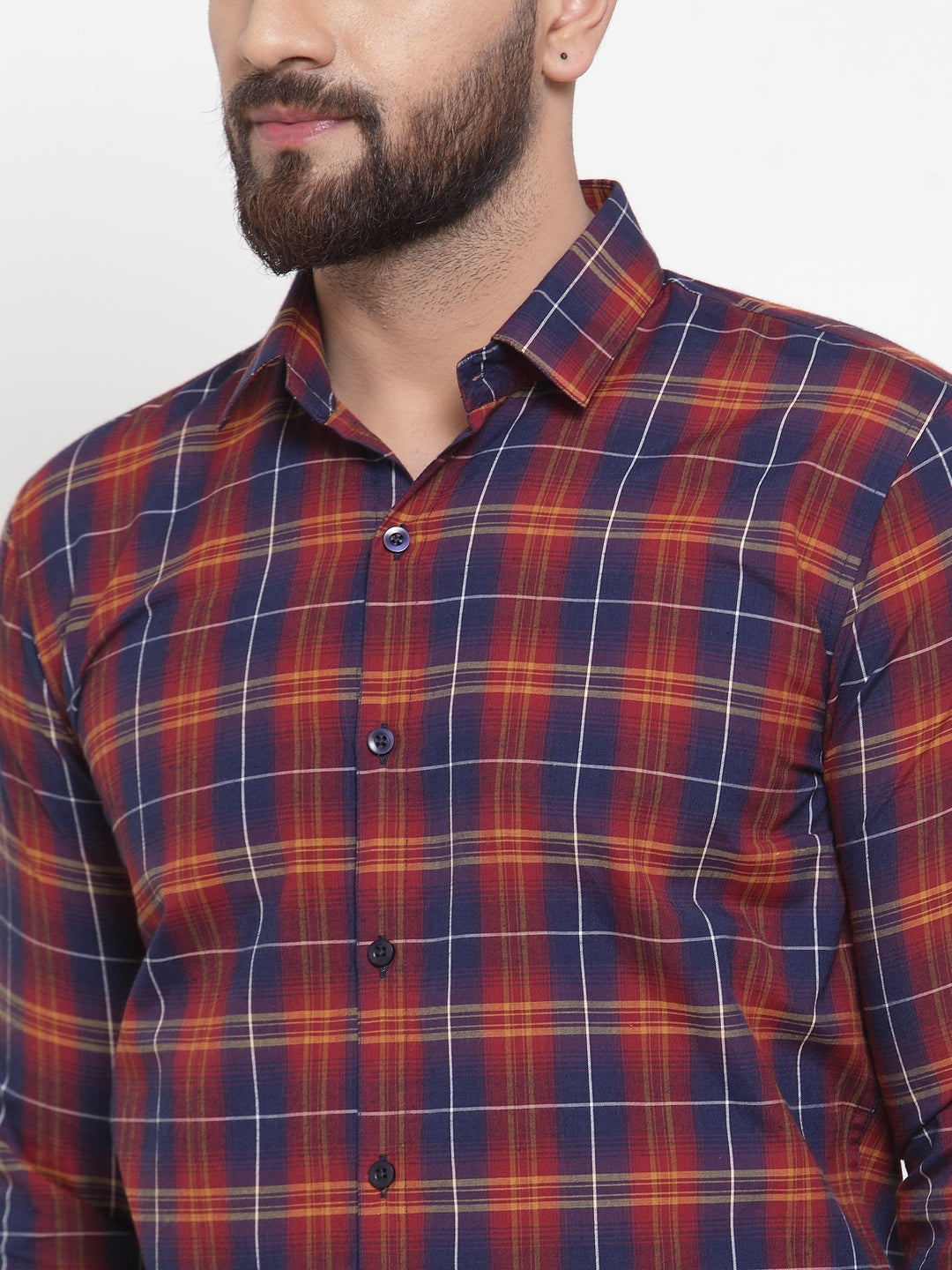 Jainish Multi Men's Cotton Checked Formal Shirts ( SF 741Blue-Red ) - Distacart