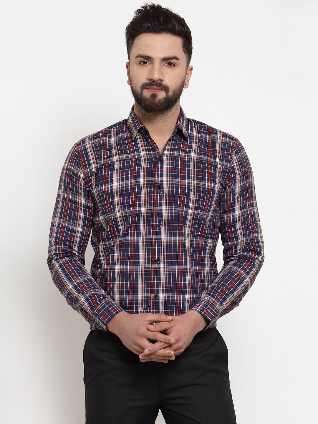 Jainish Blue Men's Cotton Checked Formal Shirts ( SF 741Blue ) - Distacart