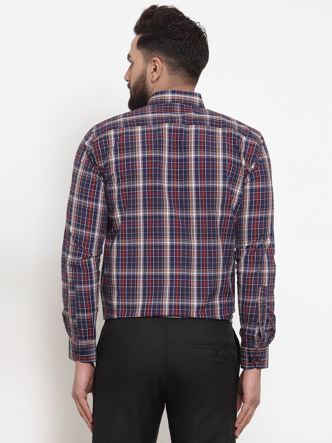 Jainish Blue Men's Cotton Checked Formal Shirts ( SF 741Blue ) - Distacart