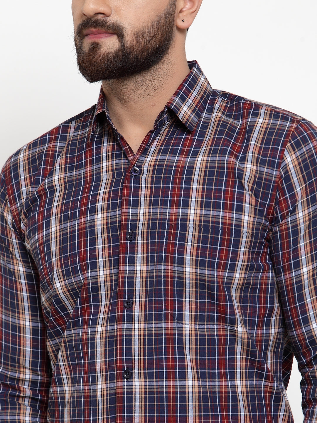 Jainish Blue Men's Cotton Checked Formal Shirts ( SF 741Blue ) - Distacart