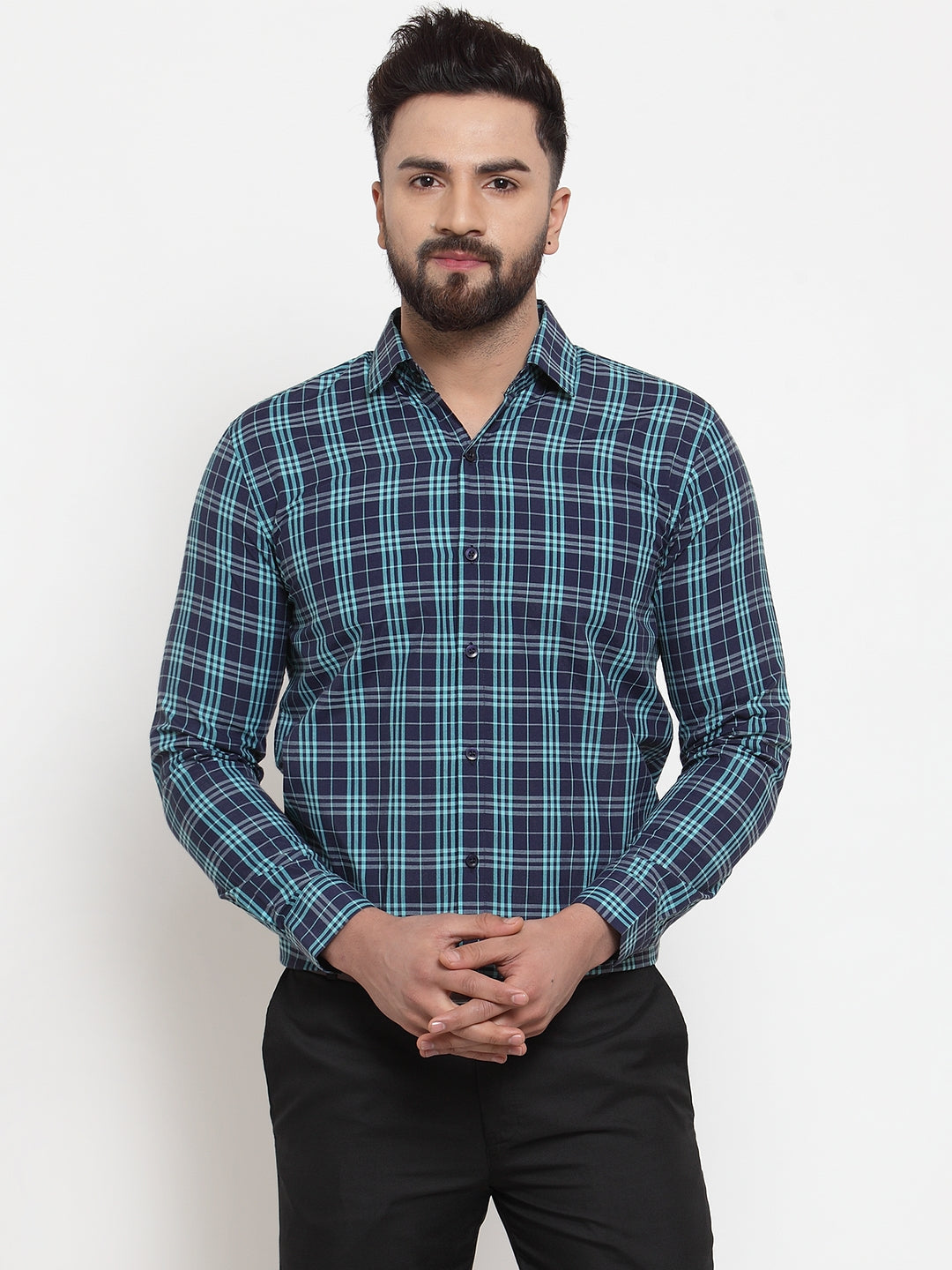 Jainish Green Men's Cotton Checked Formal Shirts ( SF 741Green ) - Distacart