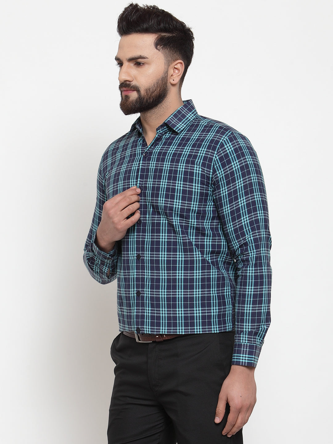 Jainish Green Men's Cotton Checked Formal Shirts ( SF 741Green ) - Distacart