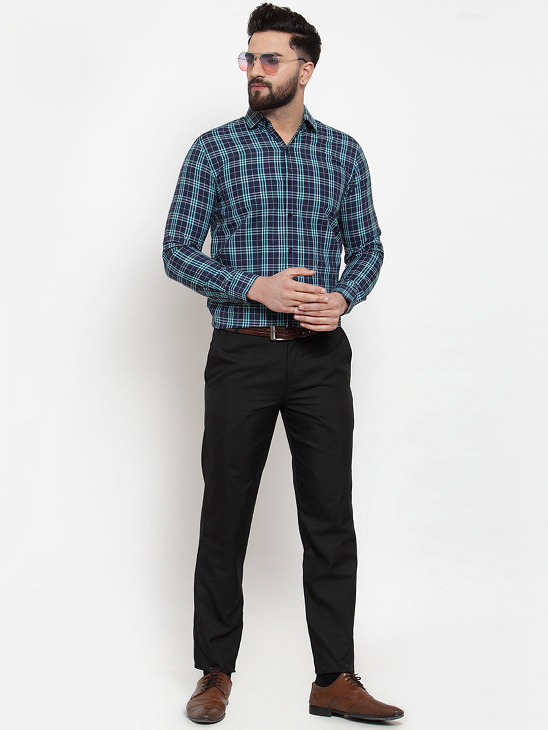 Jainish Green Men's Cotton Checked Formal Shirts ( SF 741Green ) - Distacart