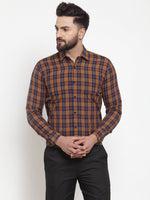 Thumbnail for Jainish Multi Men's Cotton Checked Formal Shirts ( SF 741Orange-Blue ) - Distacart