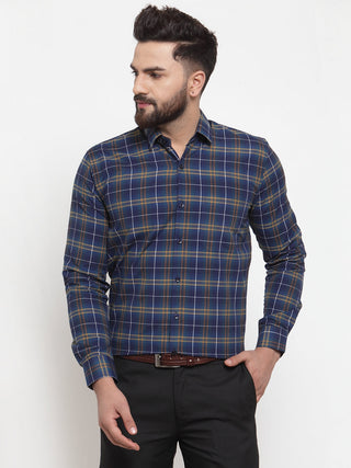 Jainish Blue Men's Cotton Checked Formal Shirts ( SF 741Royal-Blue ) - Distacart