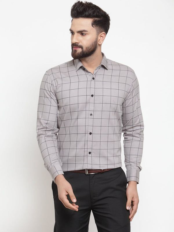 Jainish Grey Men's Cotton Checked Formal Shirts ( SF 742Grey ) - Distacart