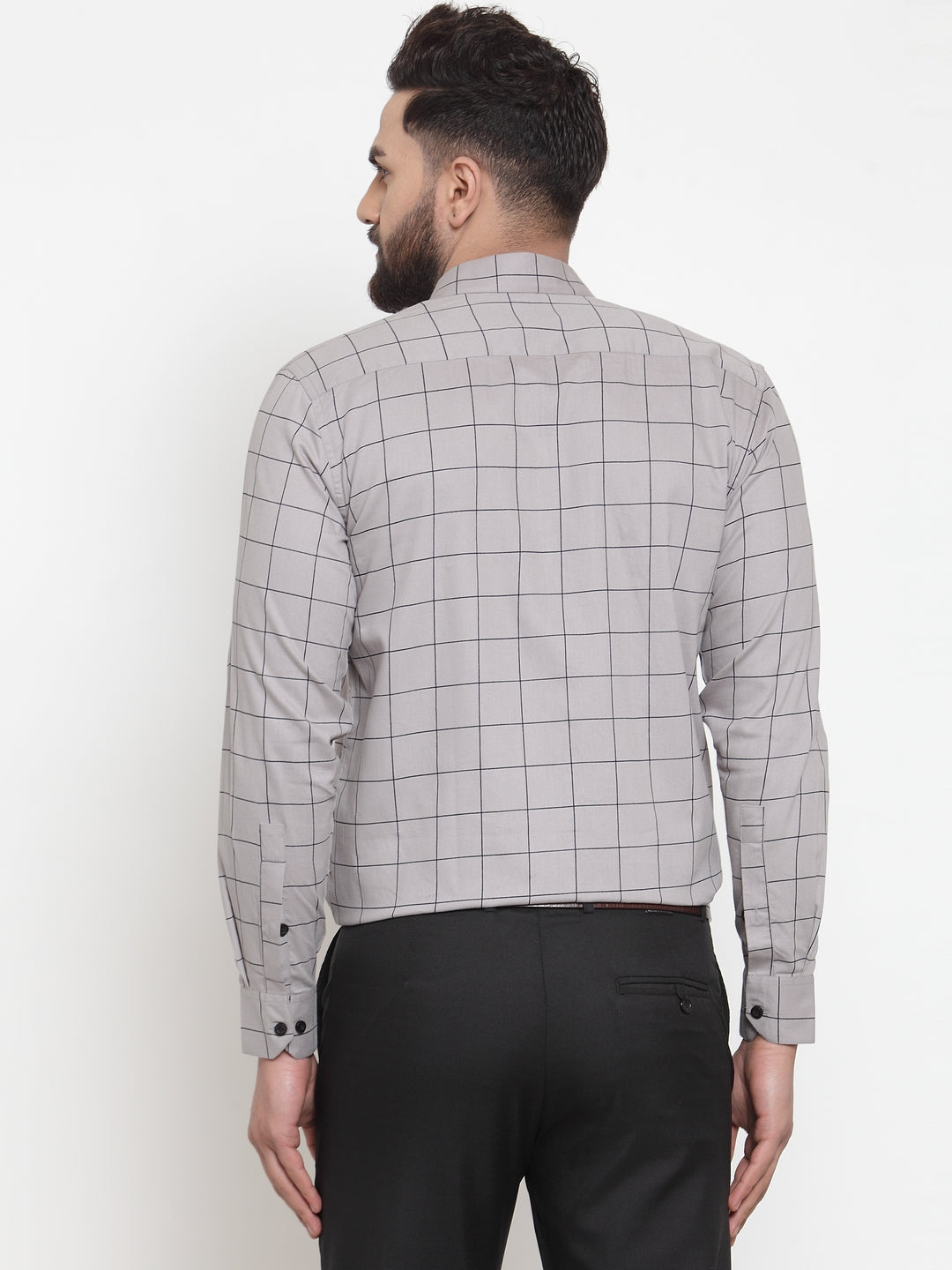 Jainish Grey Men's Cotton Checked Formal Shirts ( SF 742Grey ) - Distacart