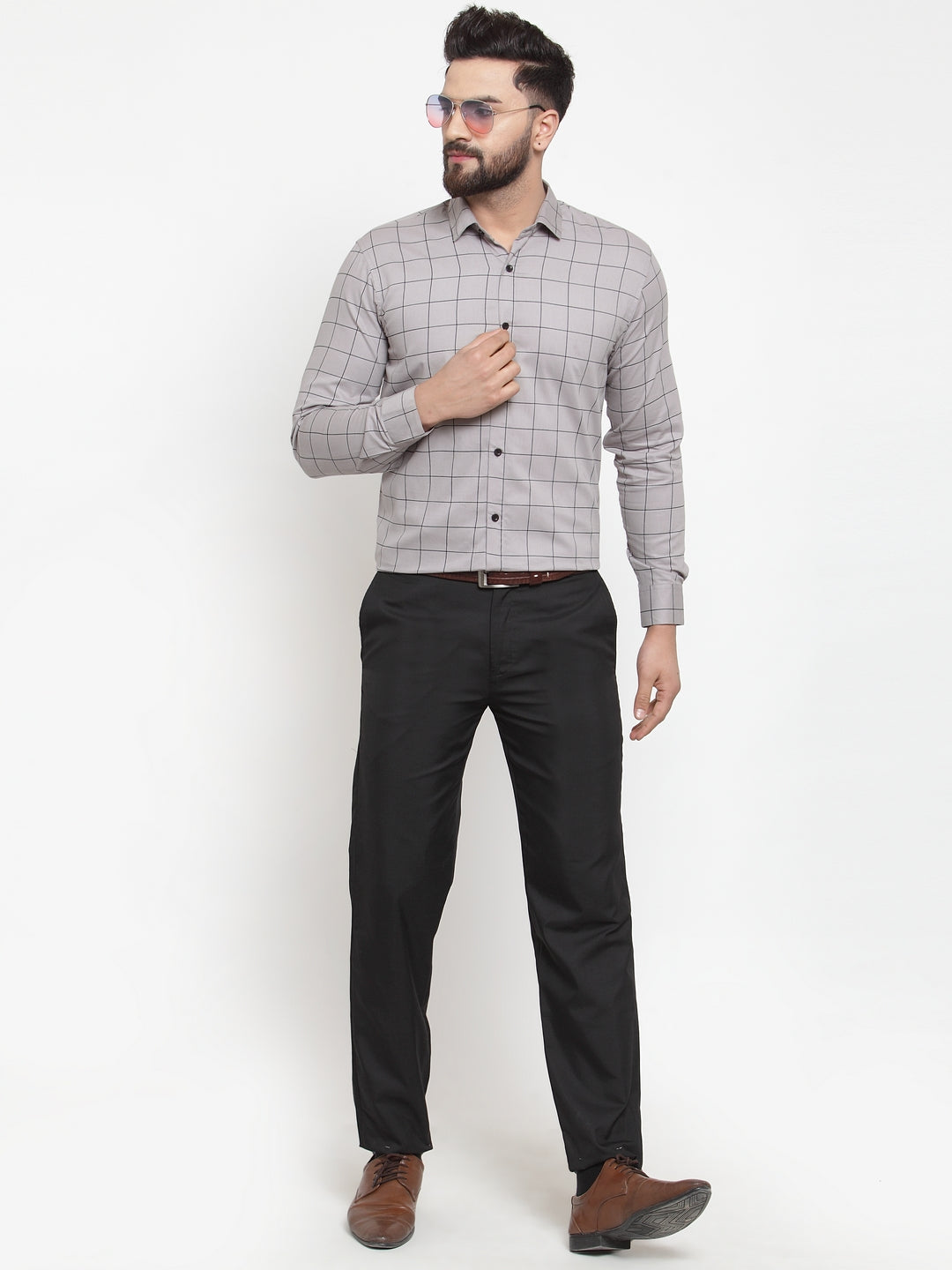 Jainish Grey Men's Cotton Checked Formal Shirts ( SF 742Grey ) - Distacart