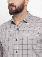 Thumbnail for Jainish Grey Men's Cotton Checked Formal Shirts ( SF 742Grey ) - Distacart