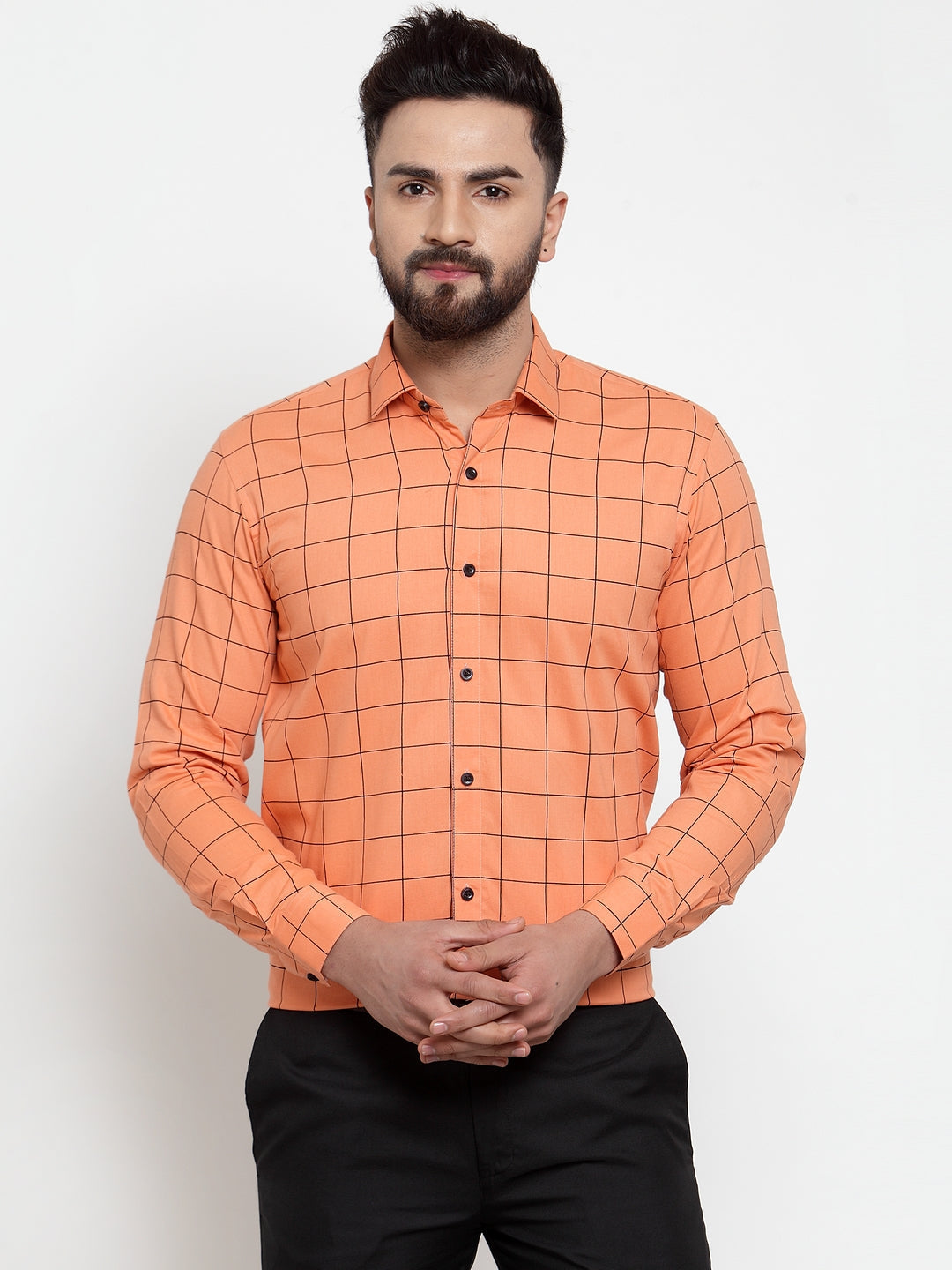 Jainish Orange Men's Cotton Checked Formal Shirts ( SF 742Orange ) - Distacart