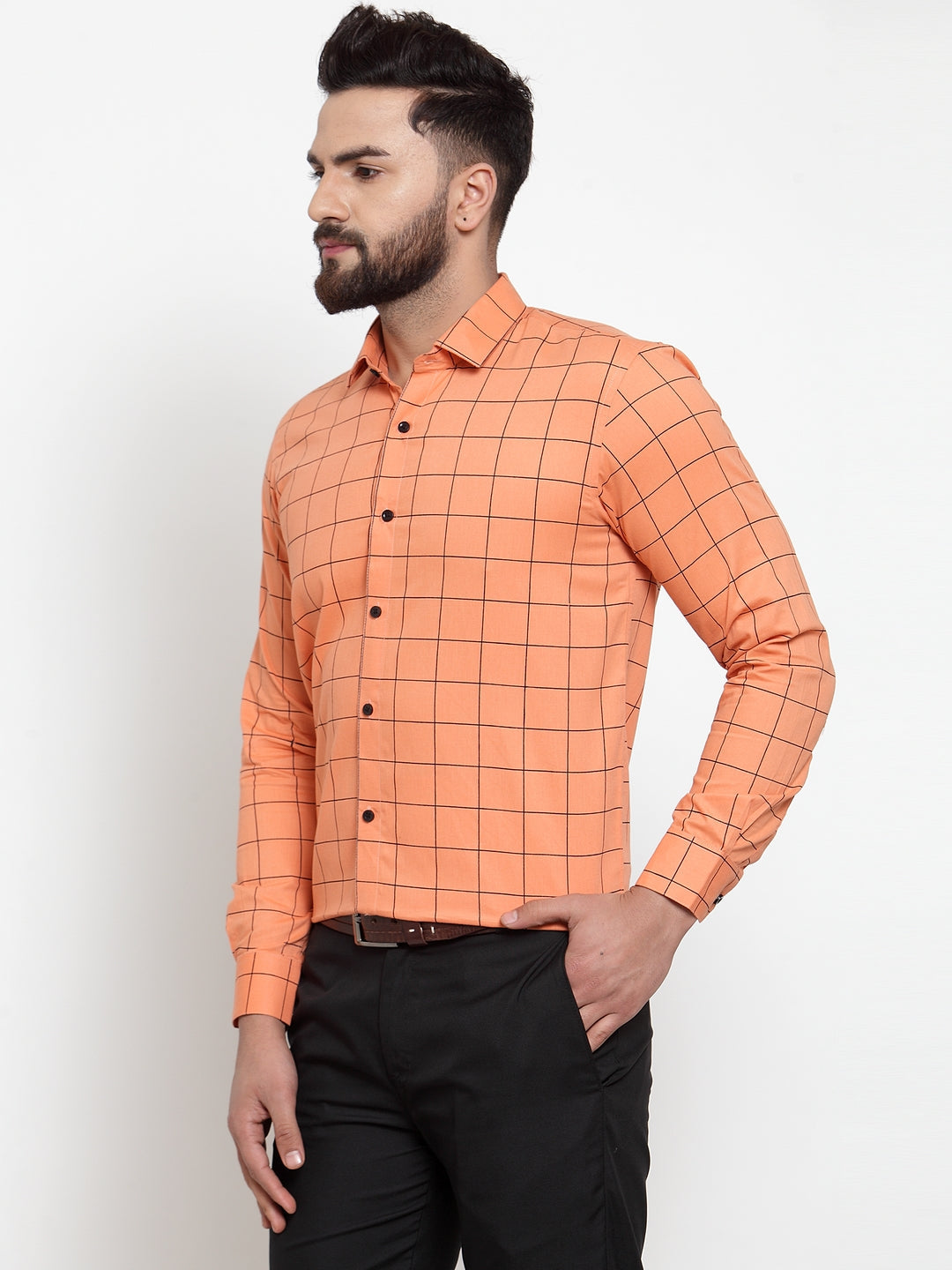Jainish Orange Men's Cotton Checked Formal Shirts ( SF 742Orange ) - Distacart